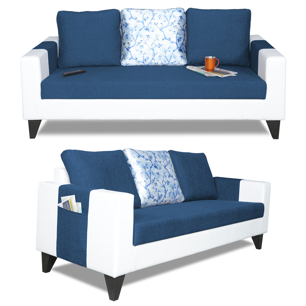 Adorn India Ashley Digitel Print Leatherette Fabric 3-2 Five Seater Sofa Set (Blue & White) (3 Year Warranty)