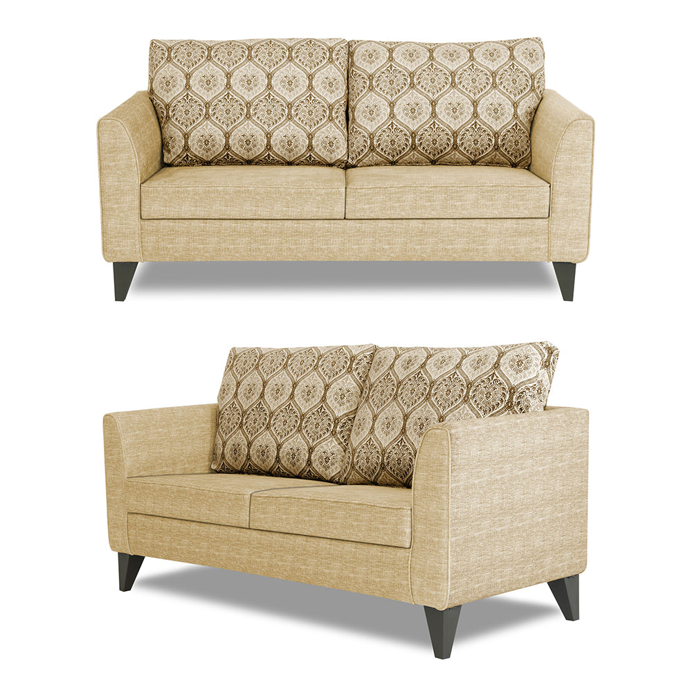 Adorn India Cortina Damask 3+2+1 6 Seater Sofa Set with Centre Table (Beige) Modern