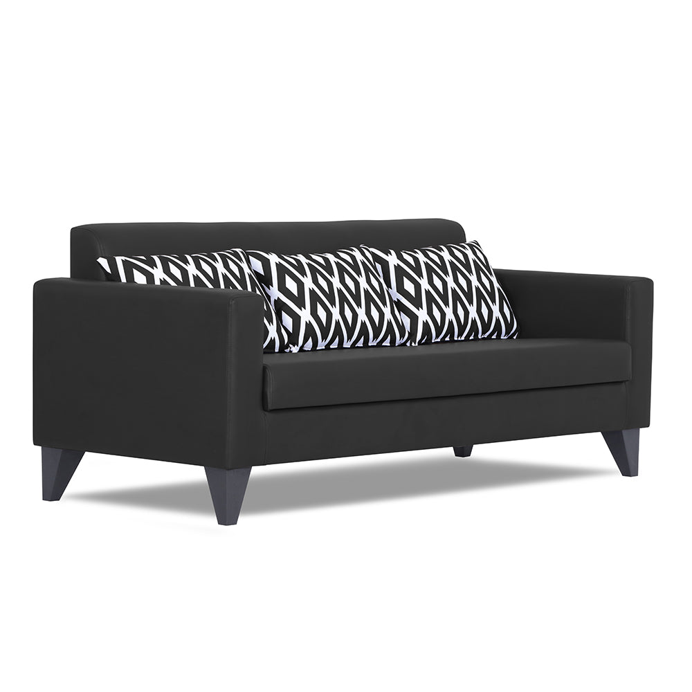 Adorn India Bladen Leatherette 3 Seater Sofa (Black)