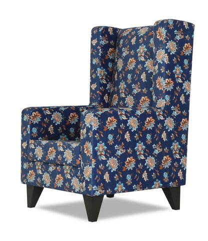 Adorn India Christopher 1 Seater Wing Chair Floral Print with Puffy (Blue)
