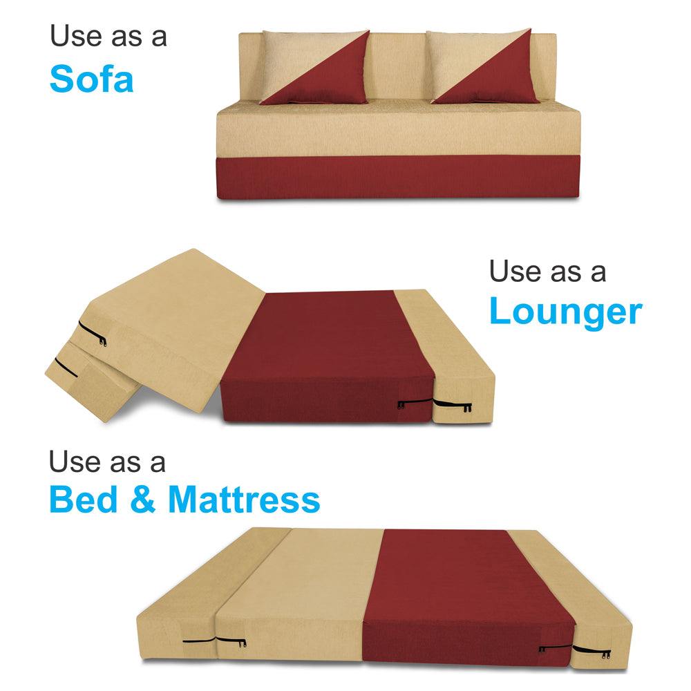 Adorn India Easy Desmond 3 Seater Sofa Cum Bed 5 x 6 (Maroon & Beige) (1 Year Warranty)