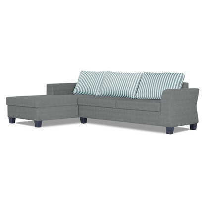 Adorn India Valencia Plus L Shape 6 Seater Sofa Set Stripes (Left Hand Side) (Grey)