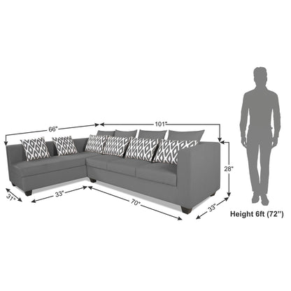 Adorn India Poland L Shape 6 Seater Sofa Set (Left Side) (Grey)