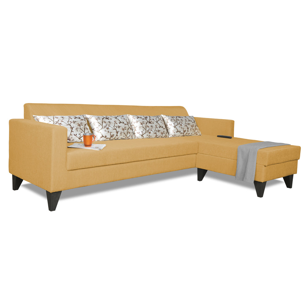Adorn India Bladen L Shape 5 Seater Sofa Set Floral Print (Right Hand Side) (Beige)