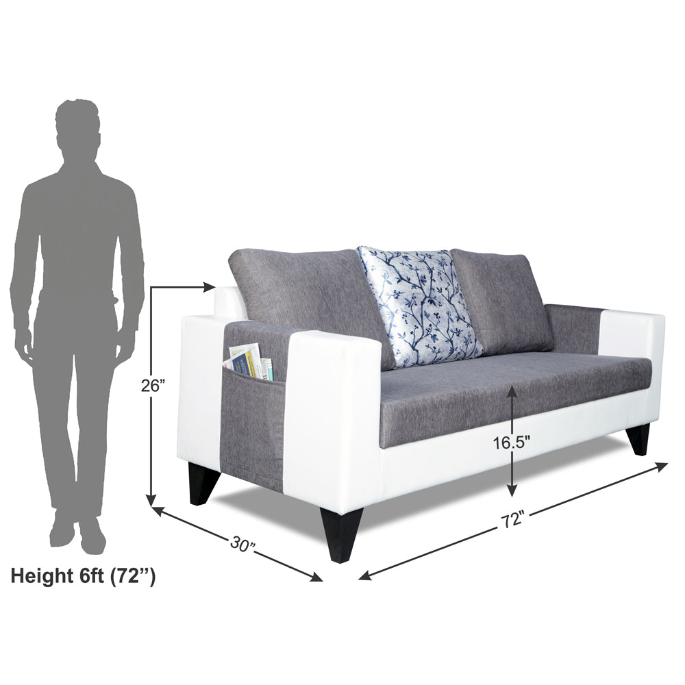 Adorn India Ashley Digitel Print Leatherette Fabric 3 Seater Sofa (Grey & White) (3 Year Warranty)