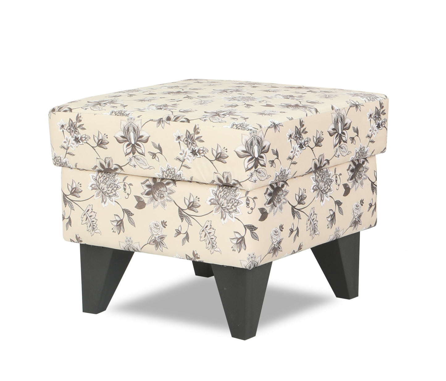 Adorn India Christopher 1 Seater Wing Chair Floral Print with Puffy (Beige)