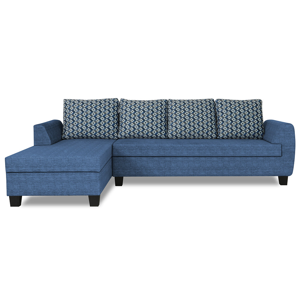 Adorn India Raiden Bricks Premium L Shape 6 Seater Sofa Set with Center Table (Left Hand Side) (Blue) (3 Year Warranty)