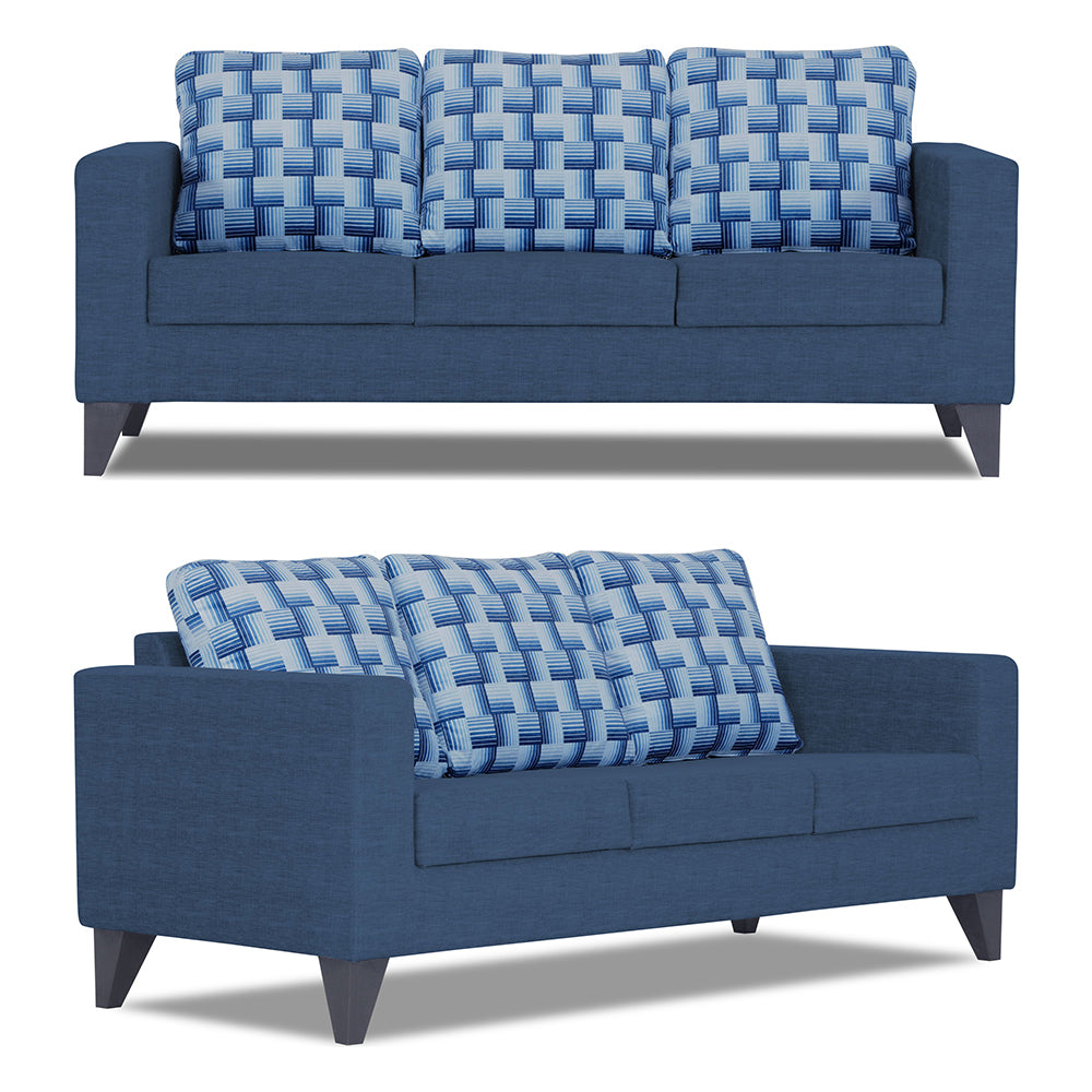 Adorn India Straight line Plus Bricks 3+1+1 5 Seater Sofa Set (Blue) (3 Year Warranty)