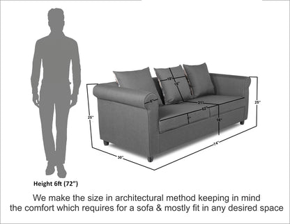 Adorn India Magnum 3 Seater Sofa (Light Grey), Wood, Foam
