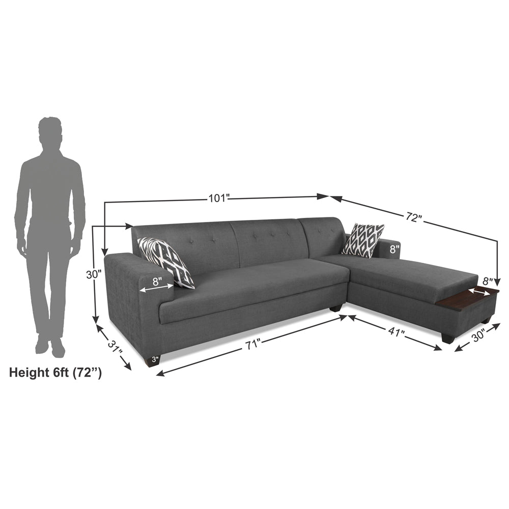 Adorn India Blazer L Shape 6 Seater Sofa Set (Right Side) (Grey)