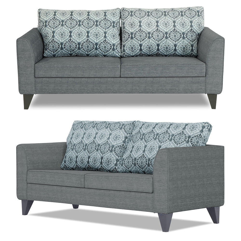Adorn India Cortina Damask 3+2 5 Seater Sofa Set with Centre Table (Grey)