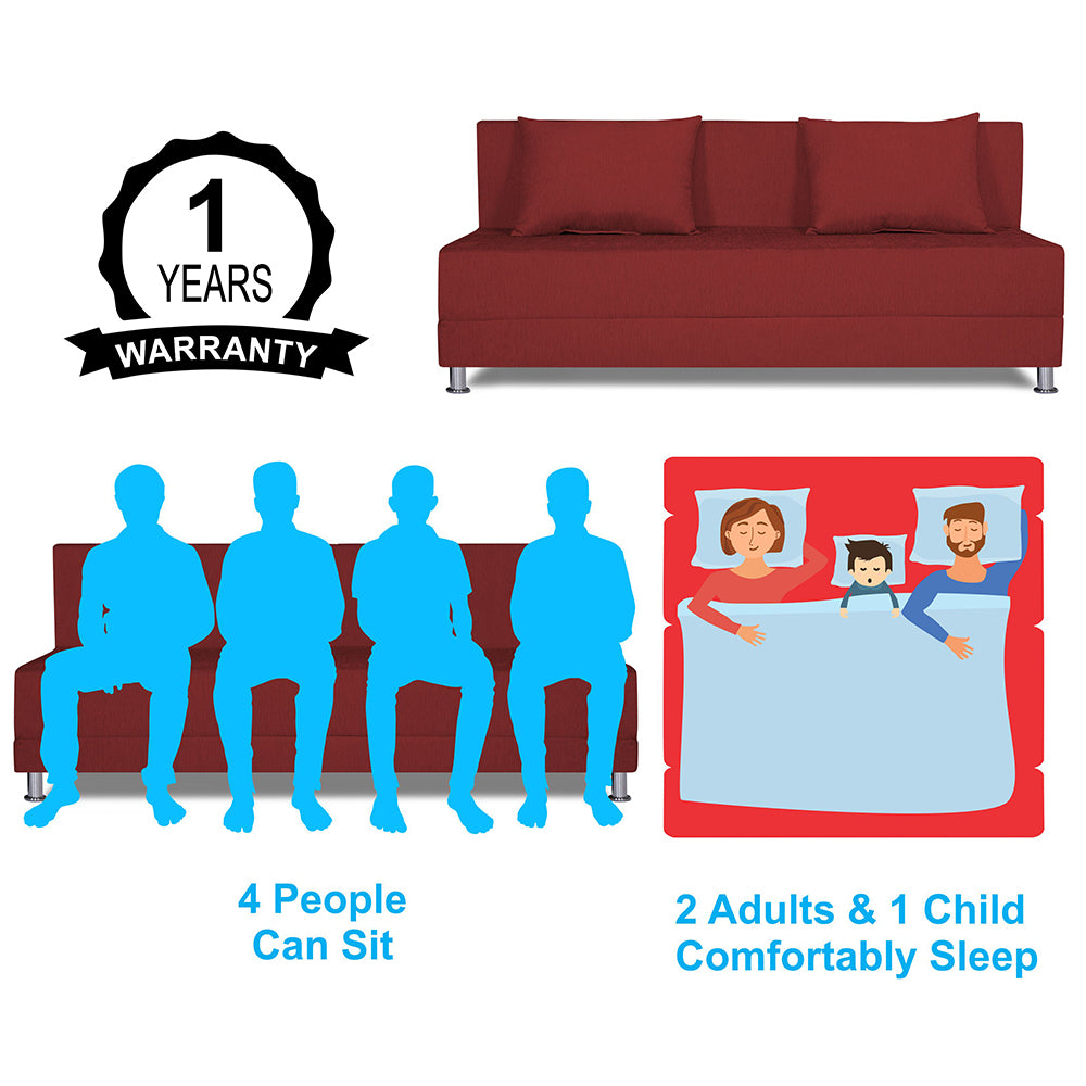 Adorn India Easy Alyn Plus Decent 4 Seater Sofa Cum Bed (6x6) (Maroon)(1 Year Warranty)