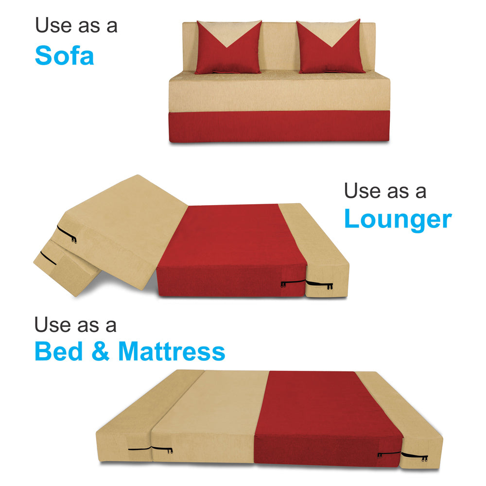 Adorn India Easy Boom 2 Seater Sofa Cum Bed 4 x 6 (Red & Beige) (1 Year Warranty)