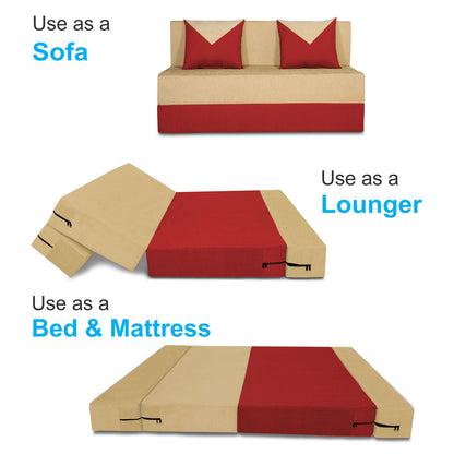 Adorn India Easy Boom 2 Seater Sofa Cum Bed 4 x 6 (Red & Beige) (1 Year Warranty)