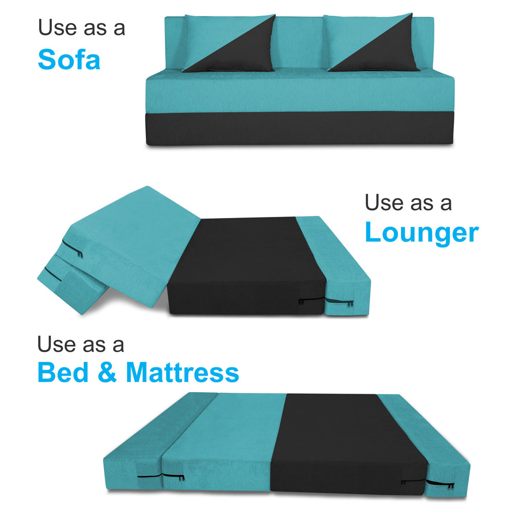 Adorn India Easy Desmond 4 Seater Sofa Cum Bed 6 x 6 (Rust & Black) (1 Year Warranty)