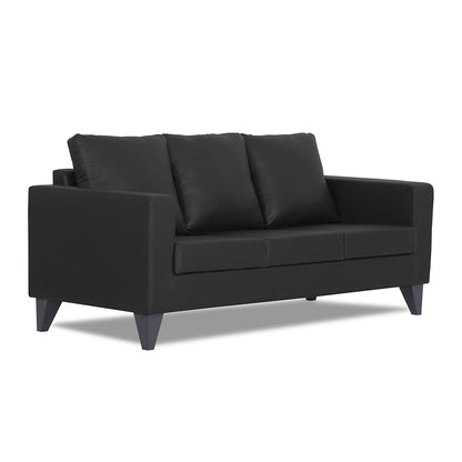 Adorn India Straight line Plus Leatherette 3 Seater Sofa (Black) (3 Year Warranty)
