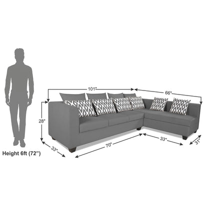 Adorn India Poland L Shape 6 Seater Sofa Set (Right Side) (Grey)