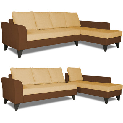 Adorn India Maddox Plain Two Tone L Shape 6 Seater Sofa Set RHS (Brown & Beige) (3 Year Warranty)