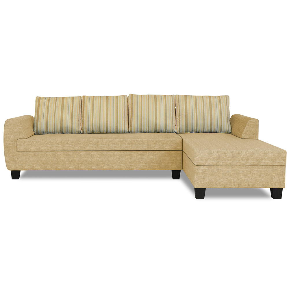 Adorn India Raiden Stripes L Shape 6 Seater Sofa Set with Center Table (Right Hand Side) (Beige) (3 Year Warranty)