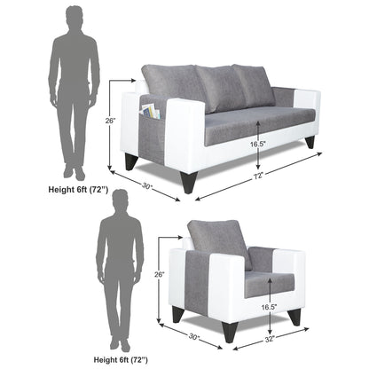Adorn India Ashley Plain Leatherette Fabric 3-1-1 Five Seater Sofa Set (Grey & White) (3 Year Warranty)