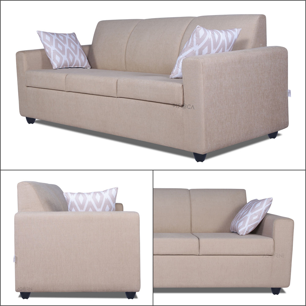 Adorn India Monteno 5 Seater 3+2 Wood Sofa Set (Beige) (3 Year Warranty)
