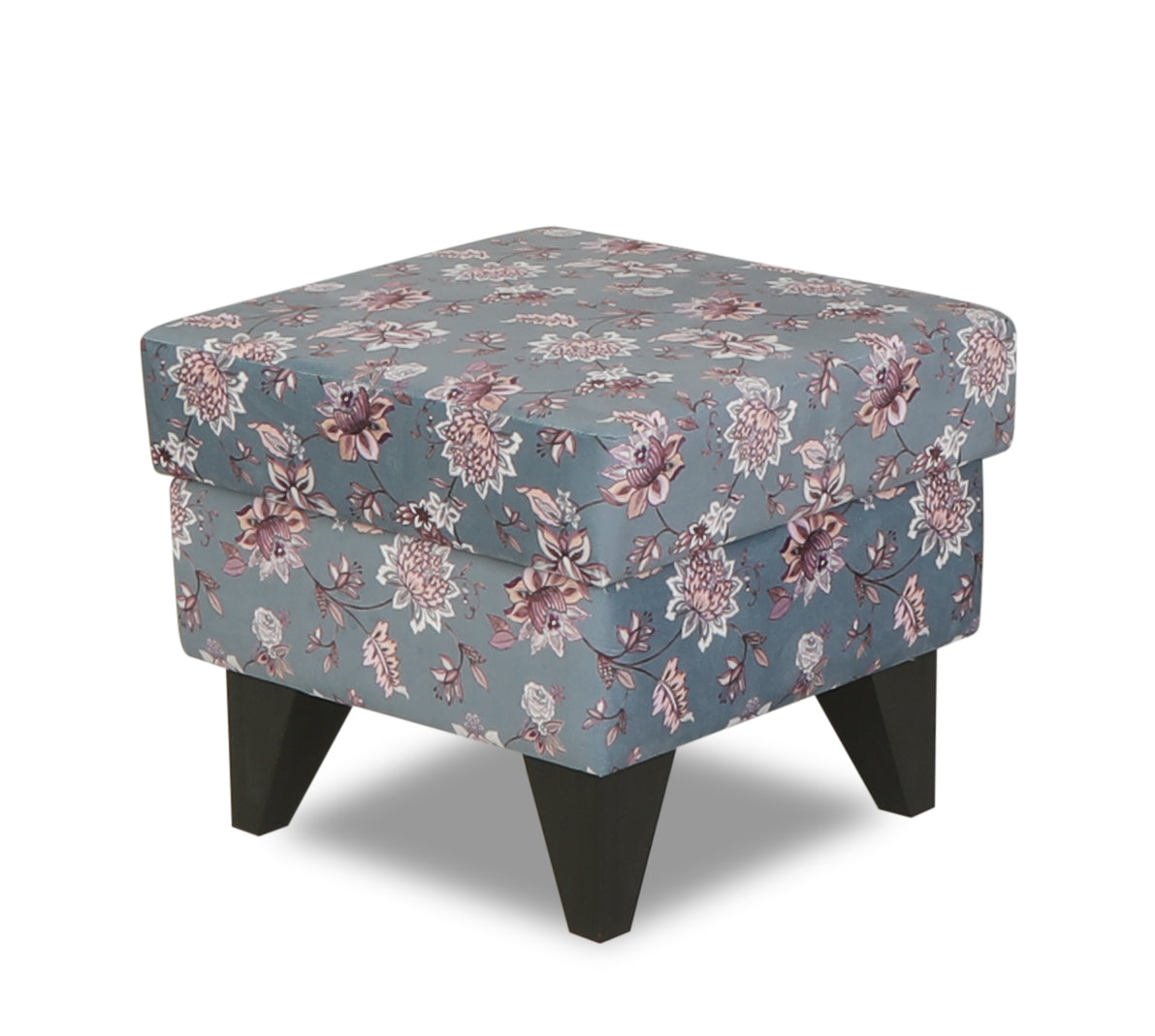 Adorn India Christopher 1 Seater Wing Chair Floral Print with Puffy (Grey)