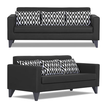 Adorn India Bladen Leatherette 3+2 5 Seater Sofa Set (Black)