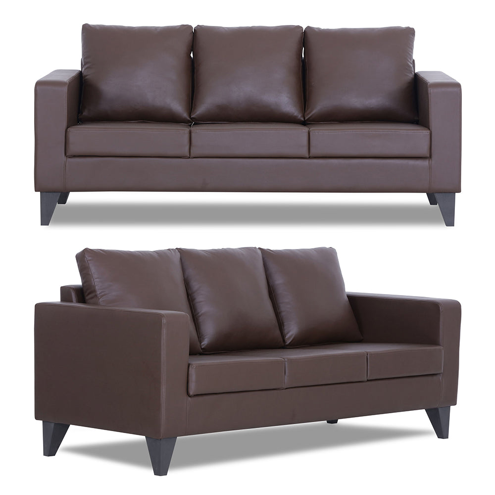 Adorn India Straight line Plus Leatherette 3+1+1 5 Seater Sofa Set (Brown) (3 Year Warranty)