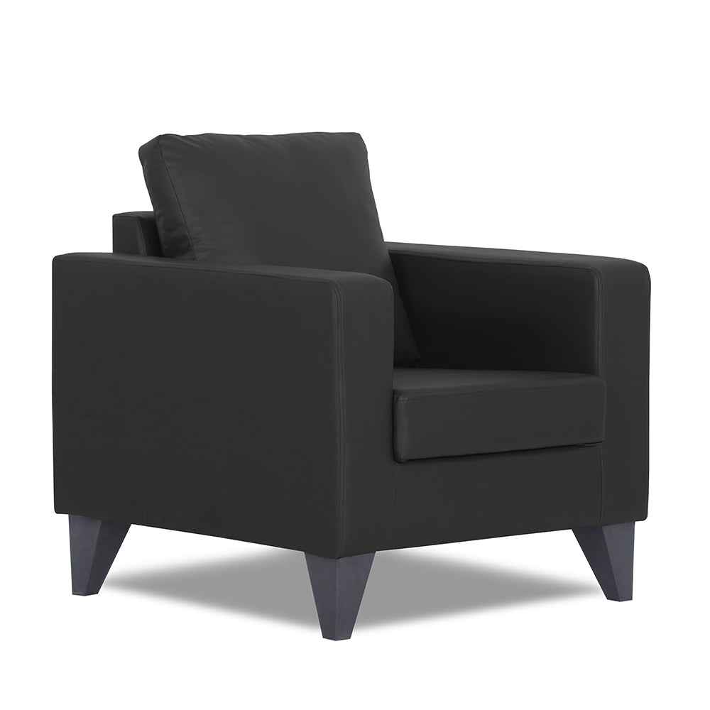 Adorn India Straight line Plus Leatherette 1 Seater Sofa (Black) (3 Year Warranty)