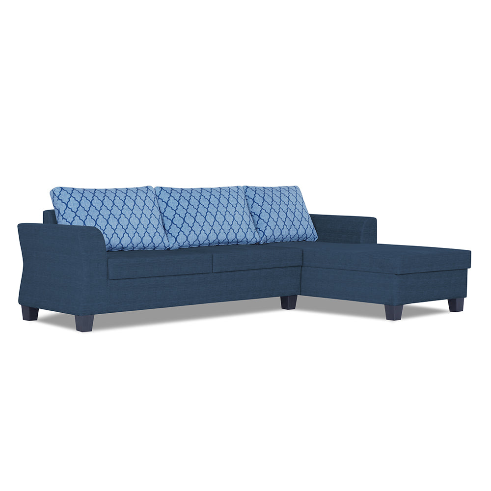 Adorn India Valencia Plus L Shape 6 Seater Sofa Set Blossom (Right Hand Side) (Blue)