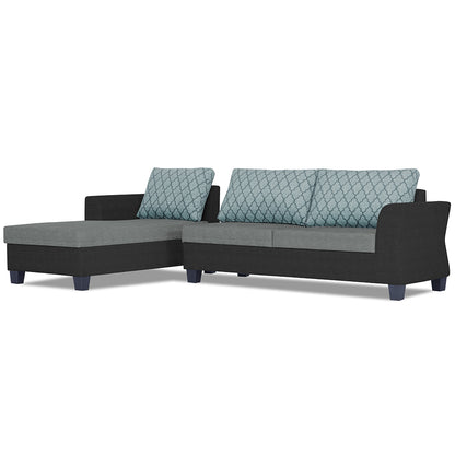 Adorn India Valencia Plus L Shape 6 Seater Sofa Set Blossom (Left Hand Side) (Grey & Black)
