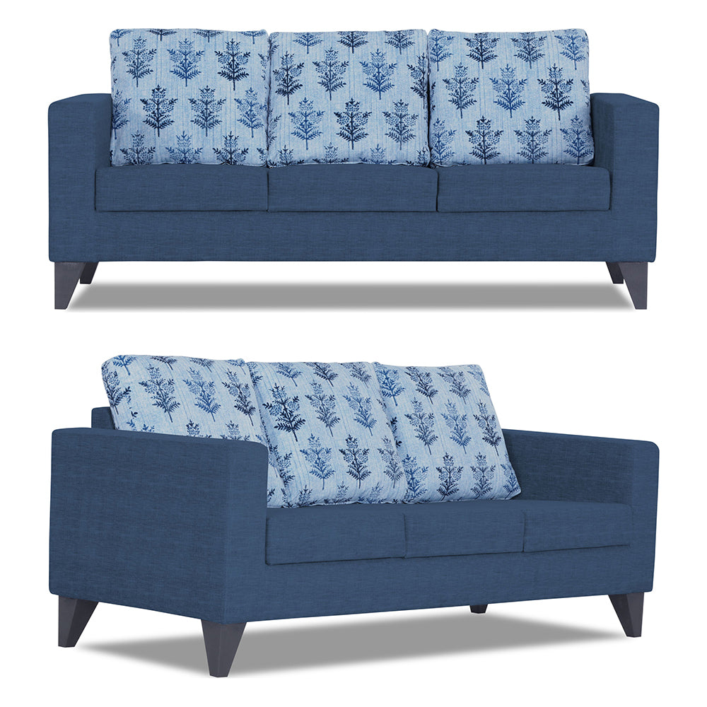 Adorn India Straight line Plus Leaf 3+2 5 Seater Sofa Set (Blue) (3 Year Warranty)