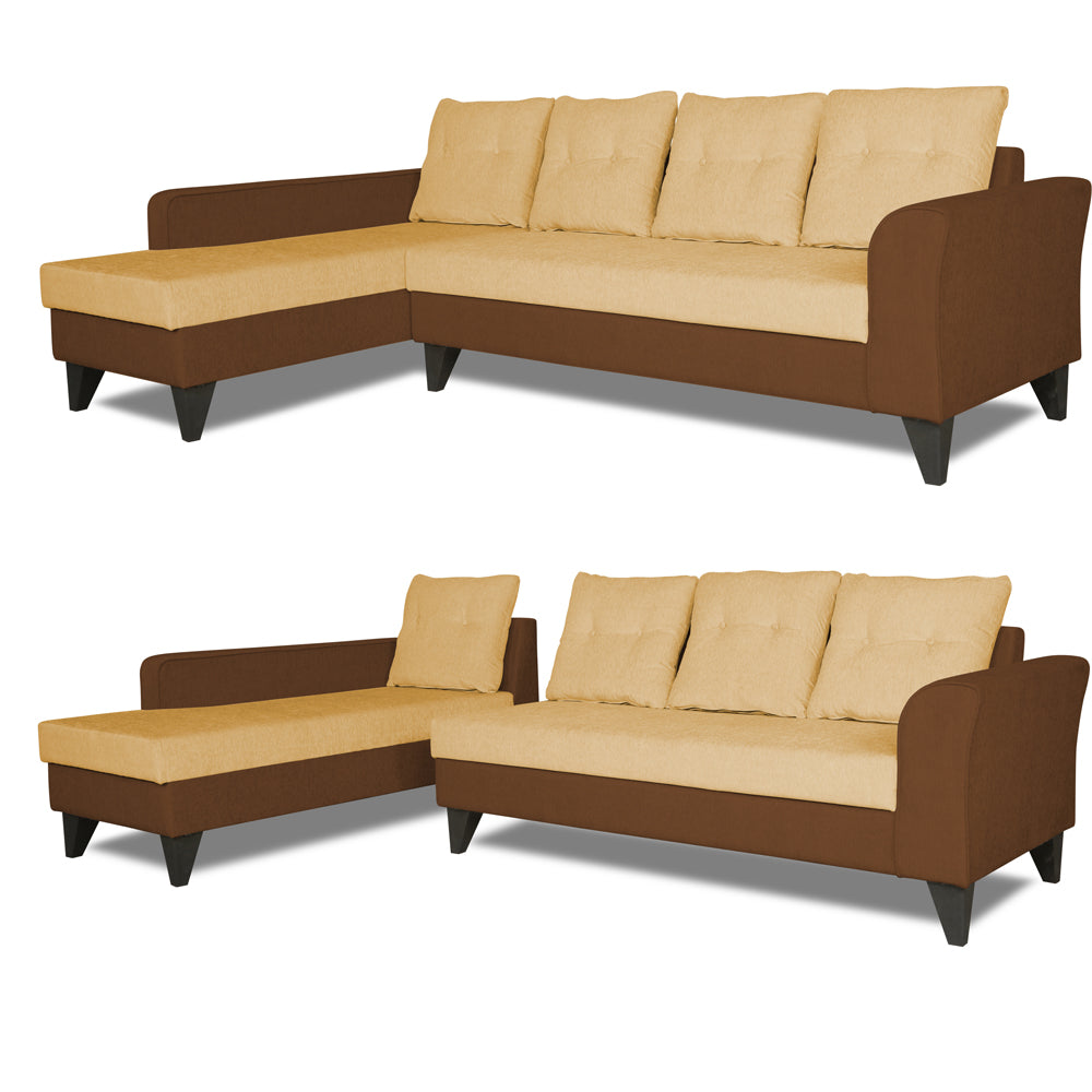 Adorn India Maddox Plain Two Tone L Shape 6 Seater Sofa Set LHS (Brown & Beige) (3 Year Warranty)