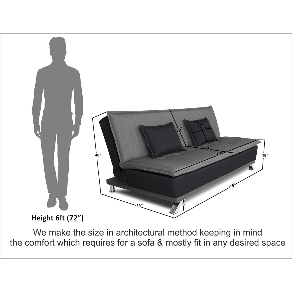 Adorn India Exclusive Two Tone Arden 4 Seater Wood Sofa Cum Bed 4 x 6 (Light Grey & Black) (3 Year Warranty)
