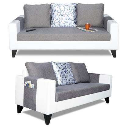 Adorn India Ashley Digitel Print Leatherette Fabric 3-2 Five Seater Sofa Set (Grey & White) (3 Year Warranty)