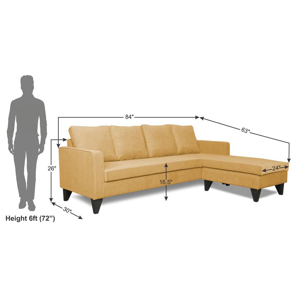 Adorn India Chandler Plain L Shape 5 Seater Sofa Set RHS (Beige) (3 Year Warranty)