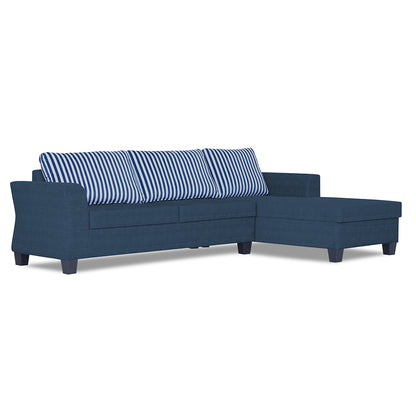 Adorn India Alexia Plus L Shape 5 Seater Sofa Set Stripes (Right Hand Side) (Blue)