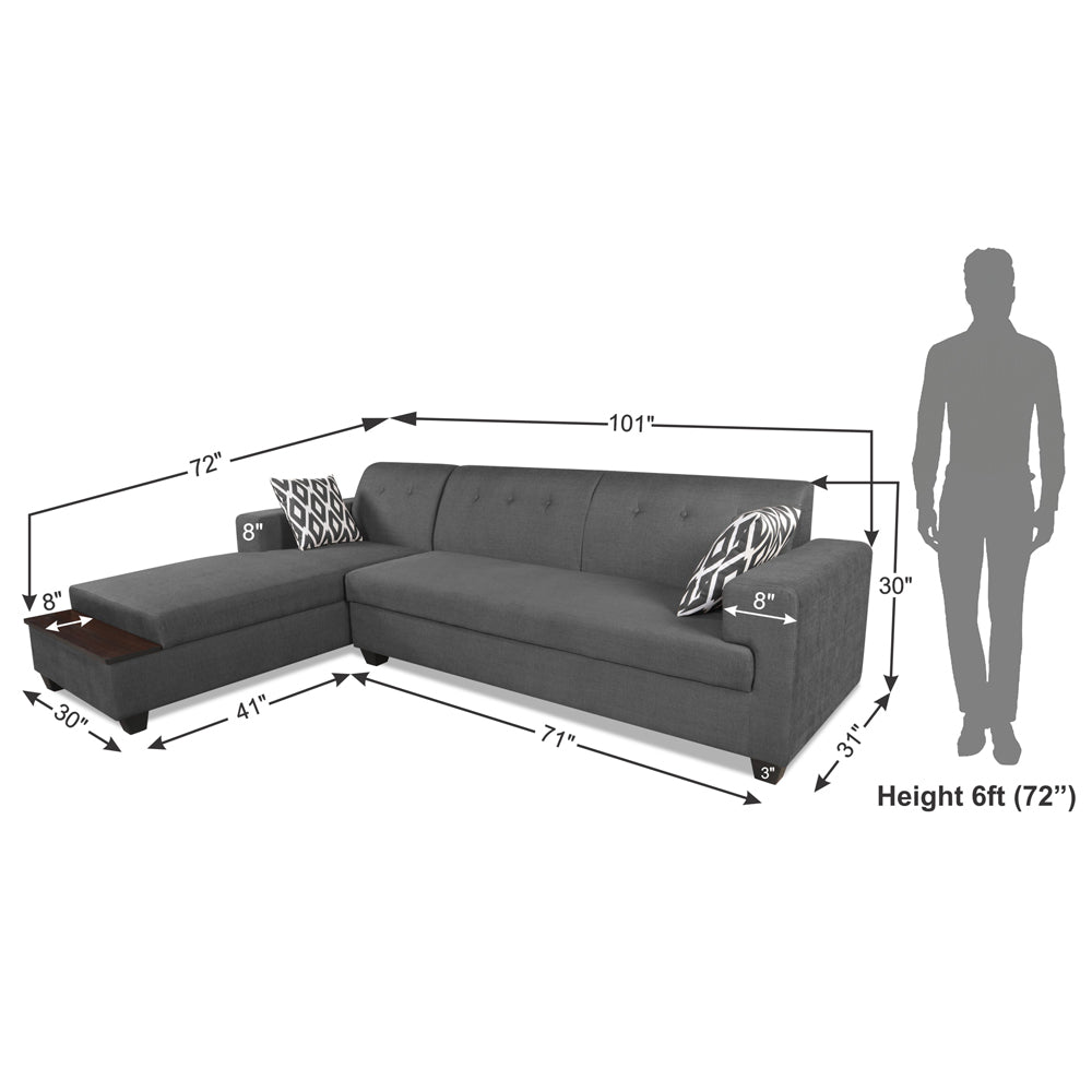 Adorn India Blazer L Shape 5 Seater Sofa Set (Left Side, Grey)