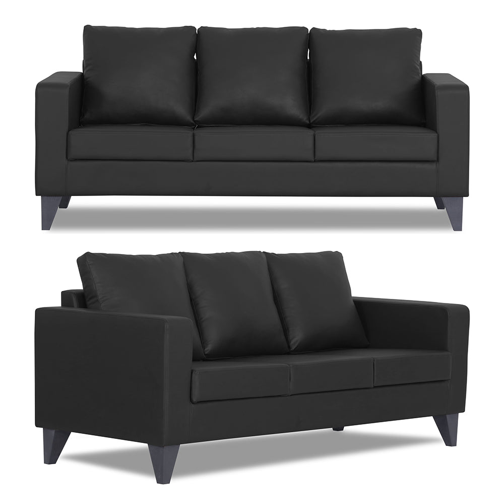 Adorn India Straight line Plus Leatherette 3+2+1 6 Seater Sofa Set (Black) (3 Year Warranty)