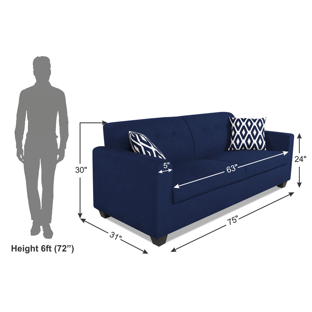 Adorn India Blazer Plus 3 Seater Sofa (Blue)
