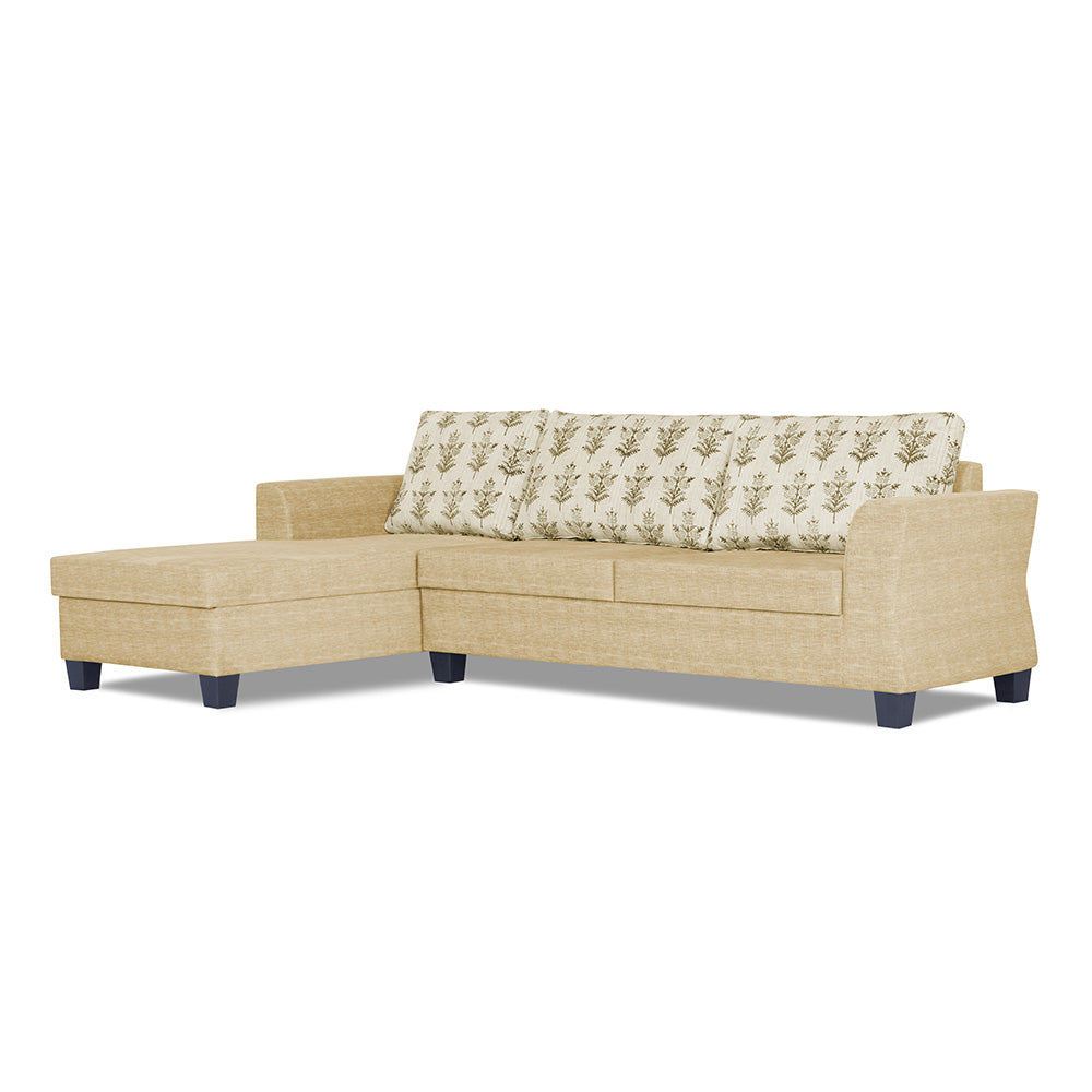 Adorn India Valencia Plus L Shape 6 Seater Sofa Set Leaf (Left Hand Side) (Beige)
