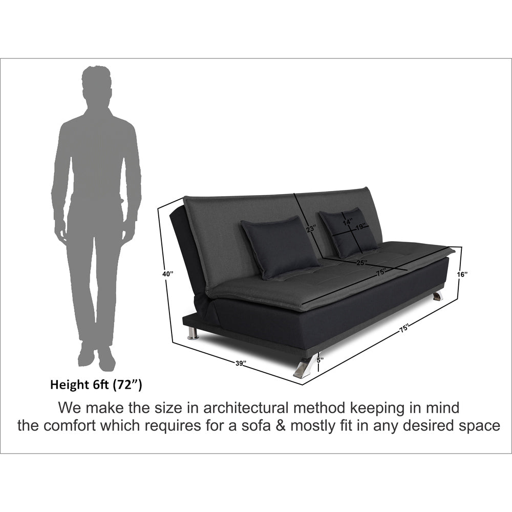 Adorn India Exclusive Two Tone Arden 4 Seater Wood Sofa Cum Bed 4 x 6 (Dark Grey & Black)