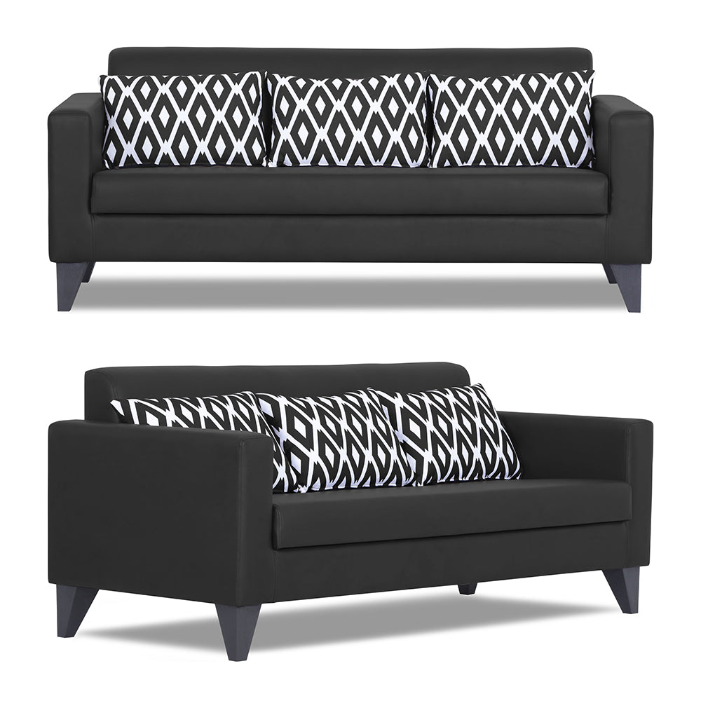 Adorn India Bladen Leatherette 3+1+1 5 Seater Sofa Set (Black)