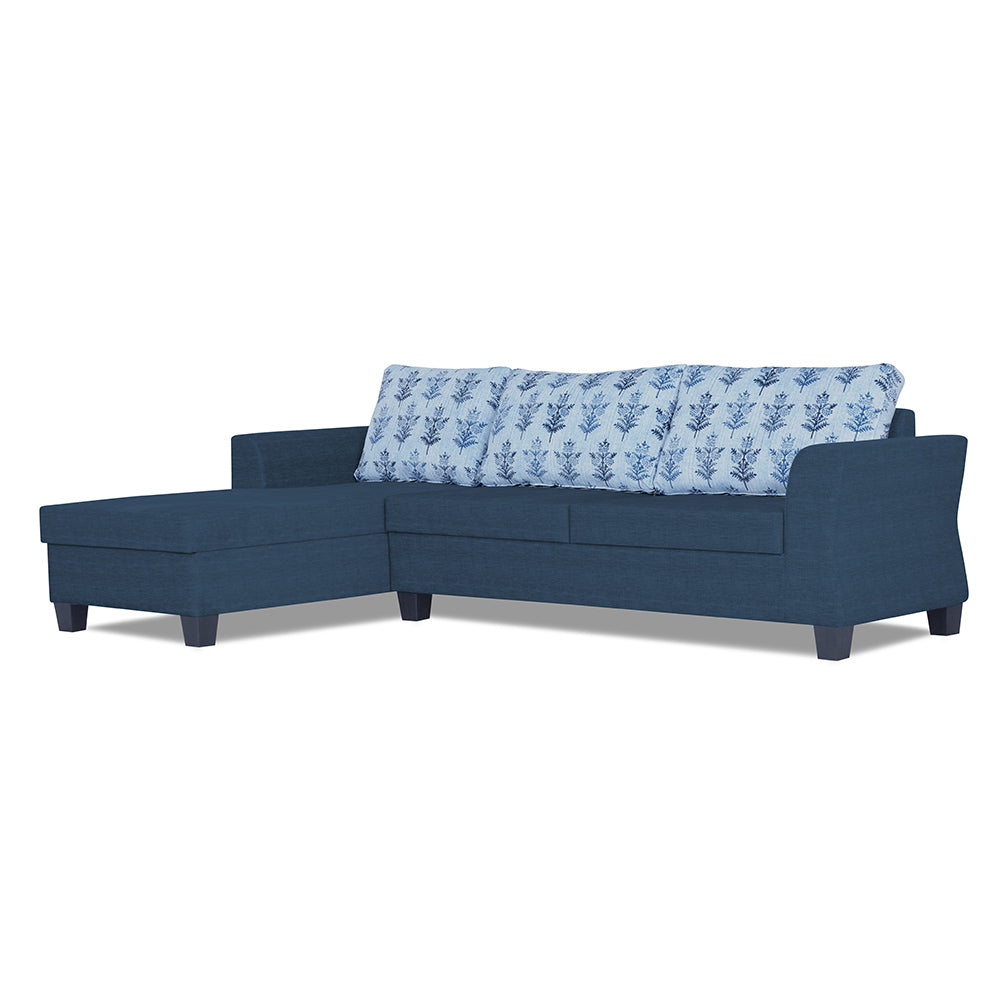 Adorn India Valencia Plus L Shape 6 Seater Sofa Set Leaf (Left Hand Side) (Blue)