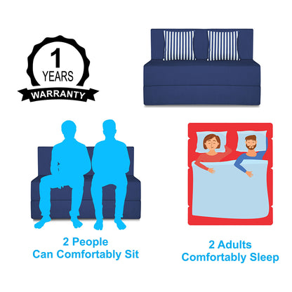 Adorn India Easy Alyn Plus Stripes 2 Seater Foam Sofa Cum Bed (4X6) (Blue) (1 Year Warranty)