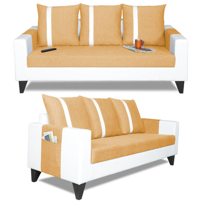 Adorn India Ashley Stripes Leatherette Fabric 3-2-1 Six Seater Sofa Set (Beige & White) (3 Year Warranty)
