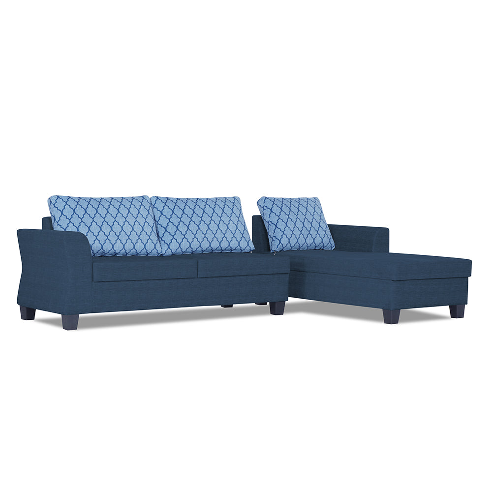 Adorn India Valencia Plus L Shape 6 Seater Sofa Set Blossom (Right Hand Side) (Blue)