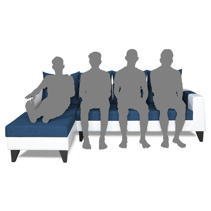 Adorn India Ashley Leatherette Fabric L Shape 6 Seater Sofa Set Plain (Left Hand Side) (Blue & White) (3 Year Warranty)