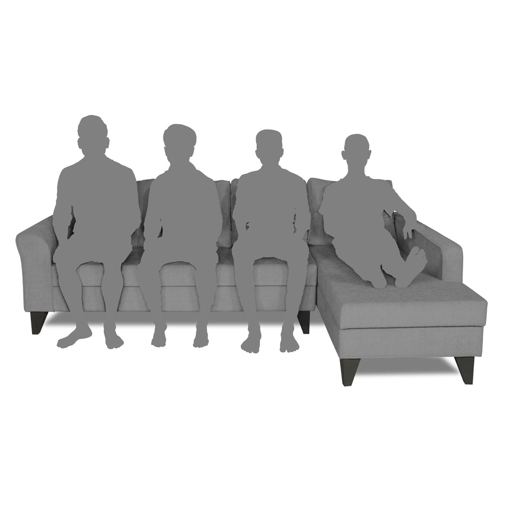 Adorn India Maddox Plain L Shape 6 Seater Sofa Set RHS (Grey) (3 Year Warranty)