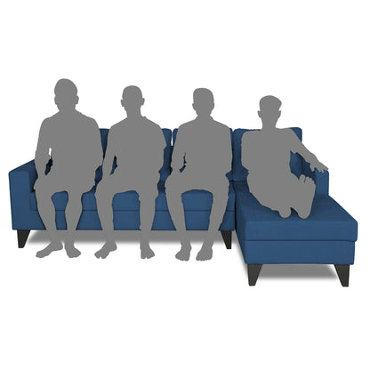 Adorn India Hallton L Shape Decent Sofa Set 7 Seater with Ottoman (Right Side) (Blue) (3 Year Warranty)